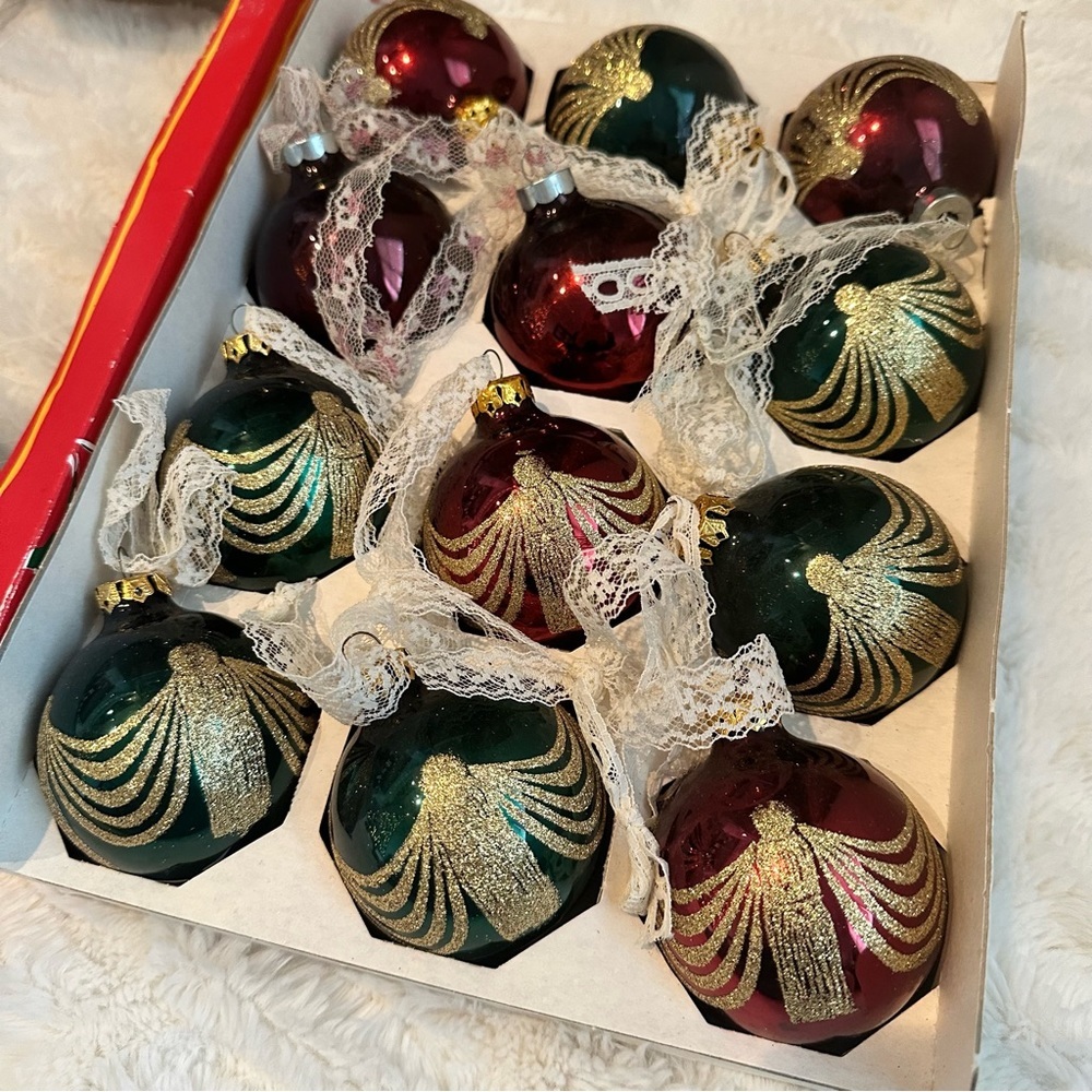 Vintage Rauch Red Glass Ball Christmas Ornaments Box Of 18